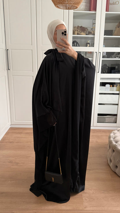 Abaya Papillon Satinée Noir SAÏRYS