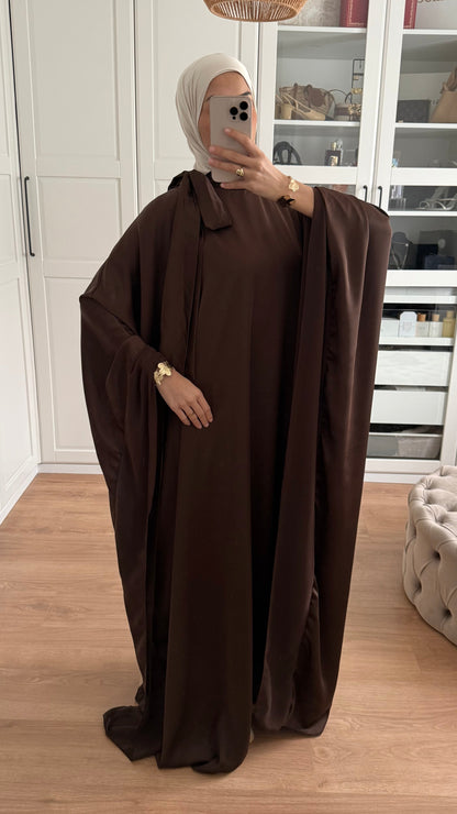 Abaya Papillon Satinée Marron SAÏRYS