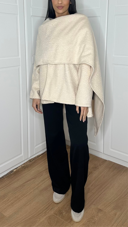 Manteau cape avec écharpe intégrée [Beige] - SAÏRYS