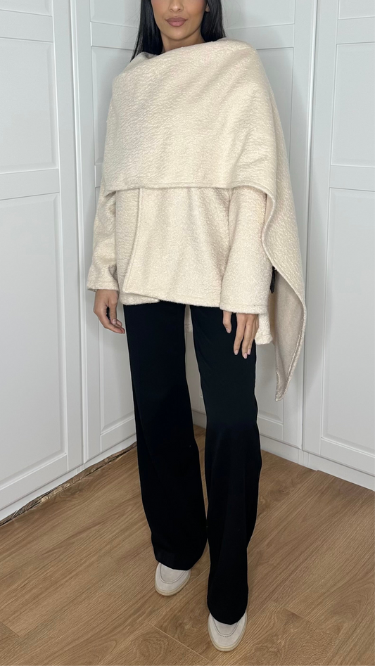 Manteau cape avec écharpe intégrée [Beige] - SAÏRYS