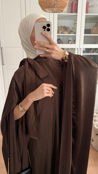 Abaya Papillon Satinée Marron SAÏRYS