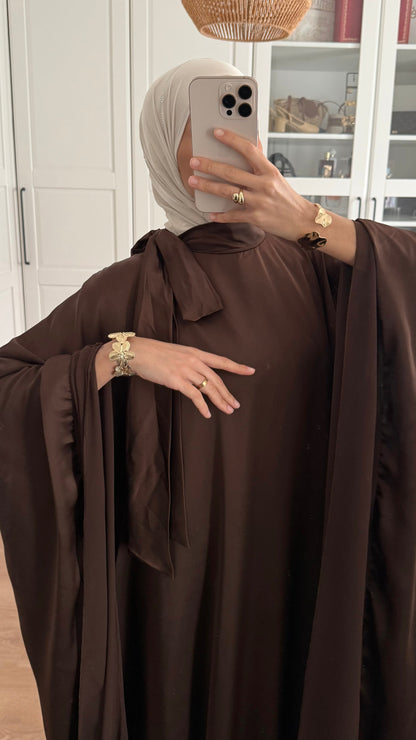 Abaya Papillon Satinée Marron SAÏRYS