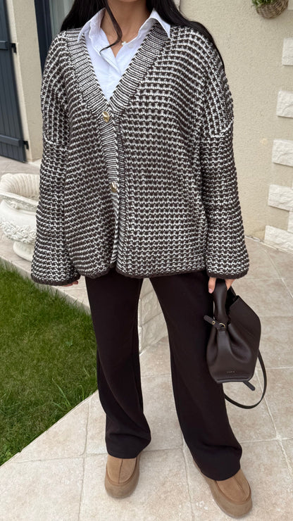 Pull Gilet Long Beige et Choco SAÏRYS