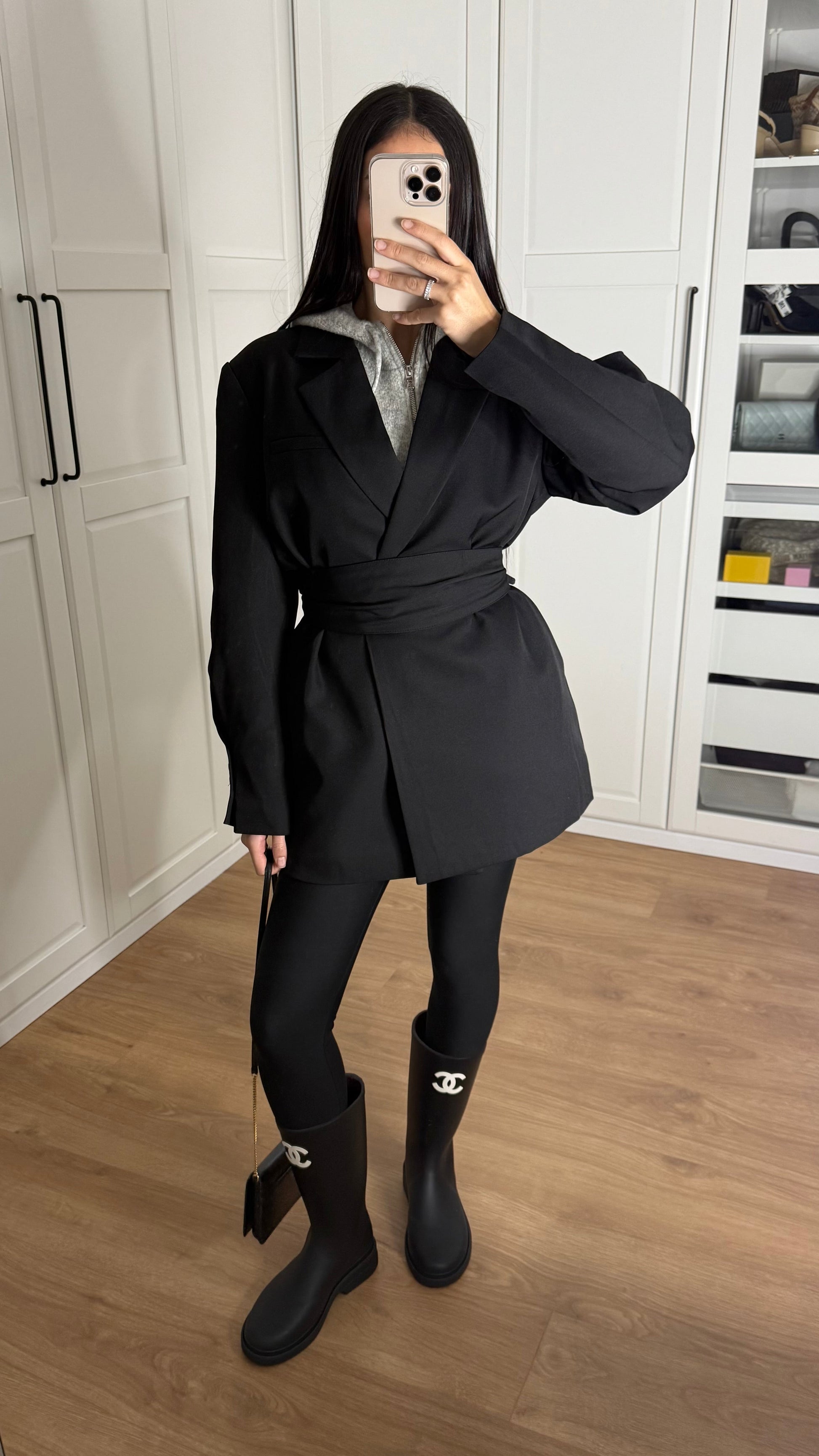 Blazer Oversize Noir Cintré à la Taille avec Ceinture SAÏRYS