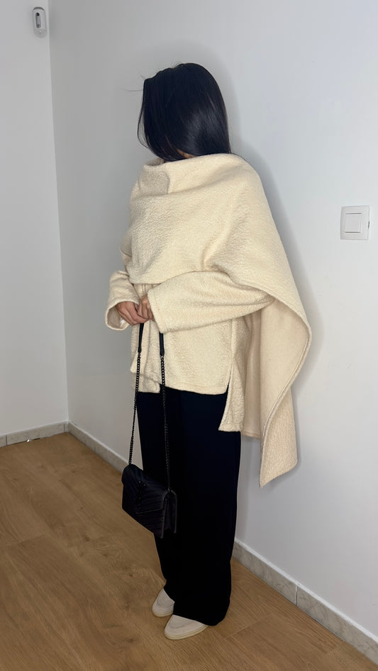 Manteau cape avec écharpe intégrée [Beige]