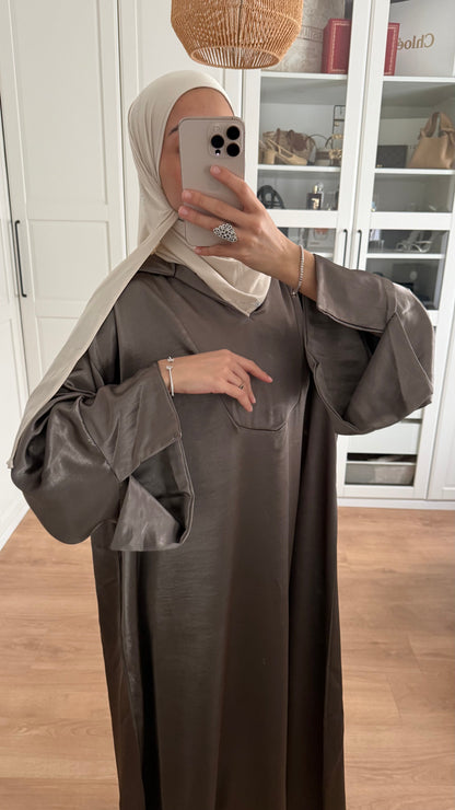 Abaya Satinée Taupe SAÏRYS