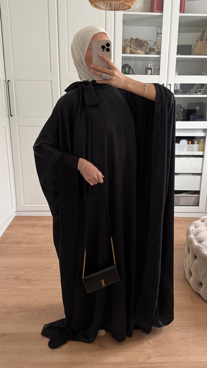 Abaya Papillon Satinée Noir SAÏRYS
