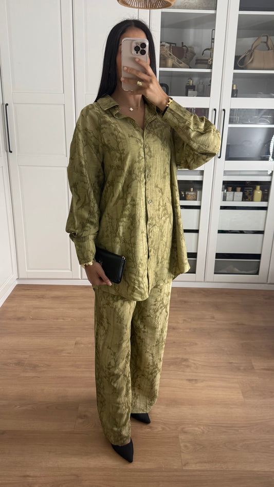 Ensemble Modeste Kaki – Chemise Brodée & Pantalon Large