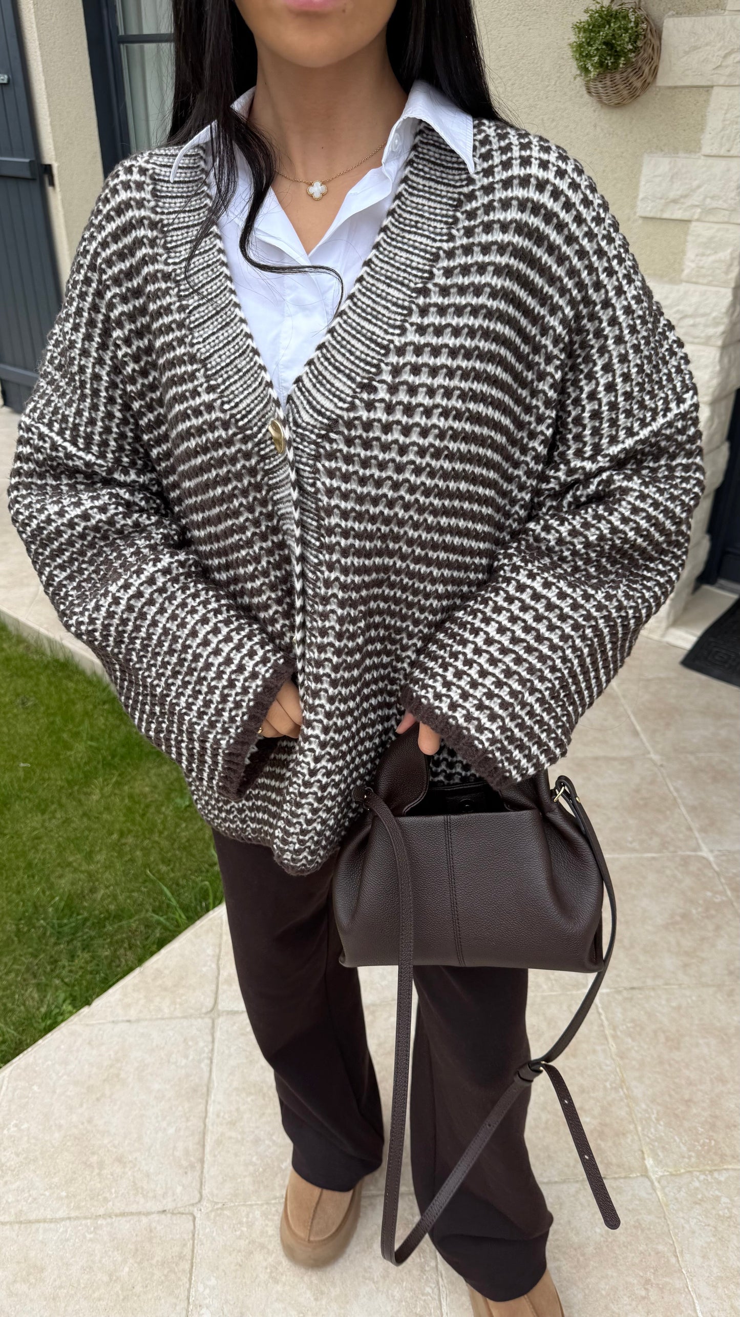 Pull Gilet Long Beige et Choco SAÏRYS