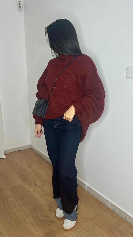 Pull en laine oversize [bordeaux]