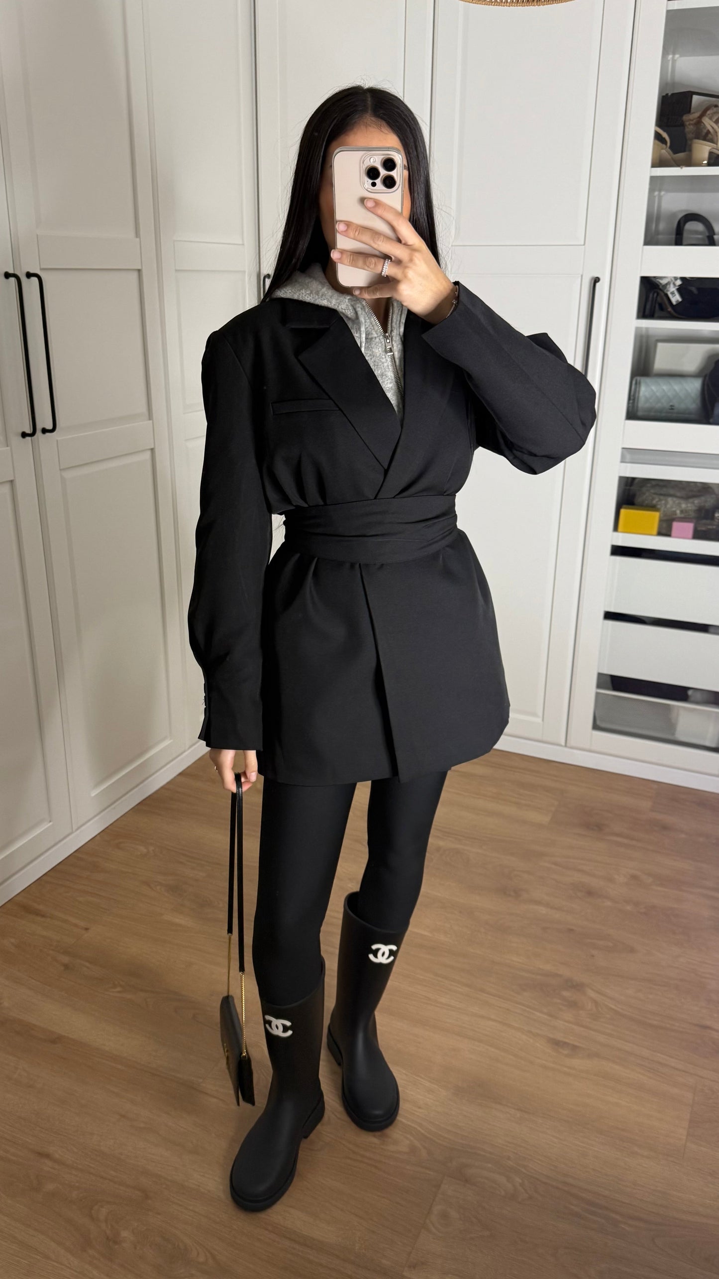 Blazer Oversize Noir Cintré à la Taille avec Ceinture SAÏRYS