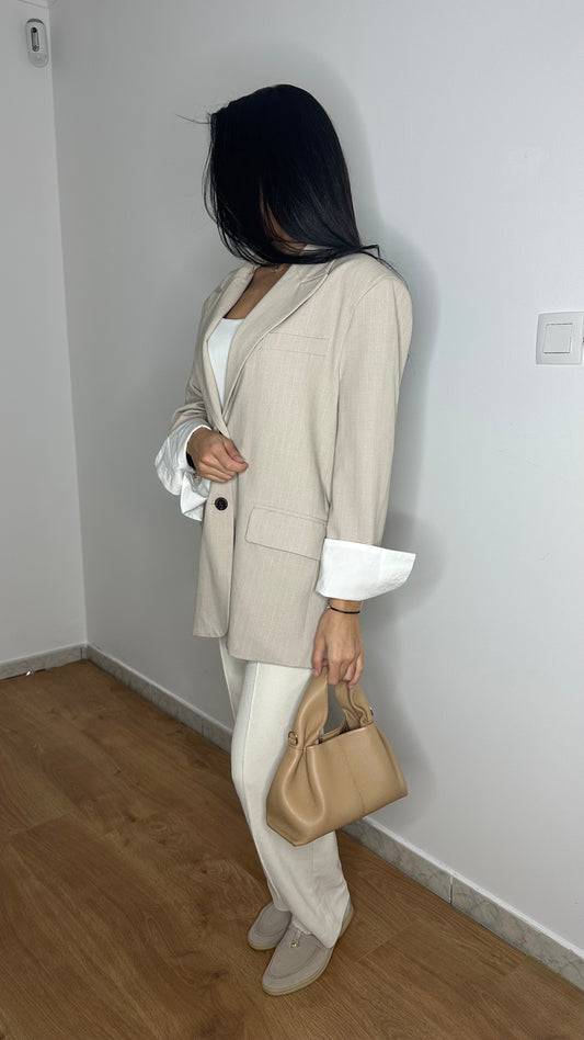 Blazer oversize à manches revers [beige]