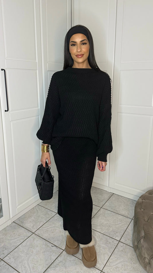 Ynes sweater + skirt set [Black]
