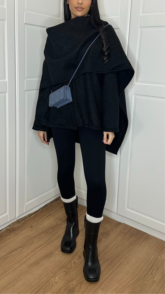Manteau cape avec écharpe intégrée [Noir] SAÏRYS
